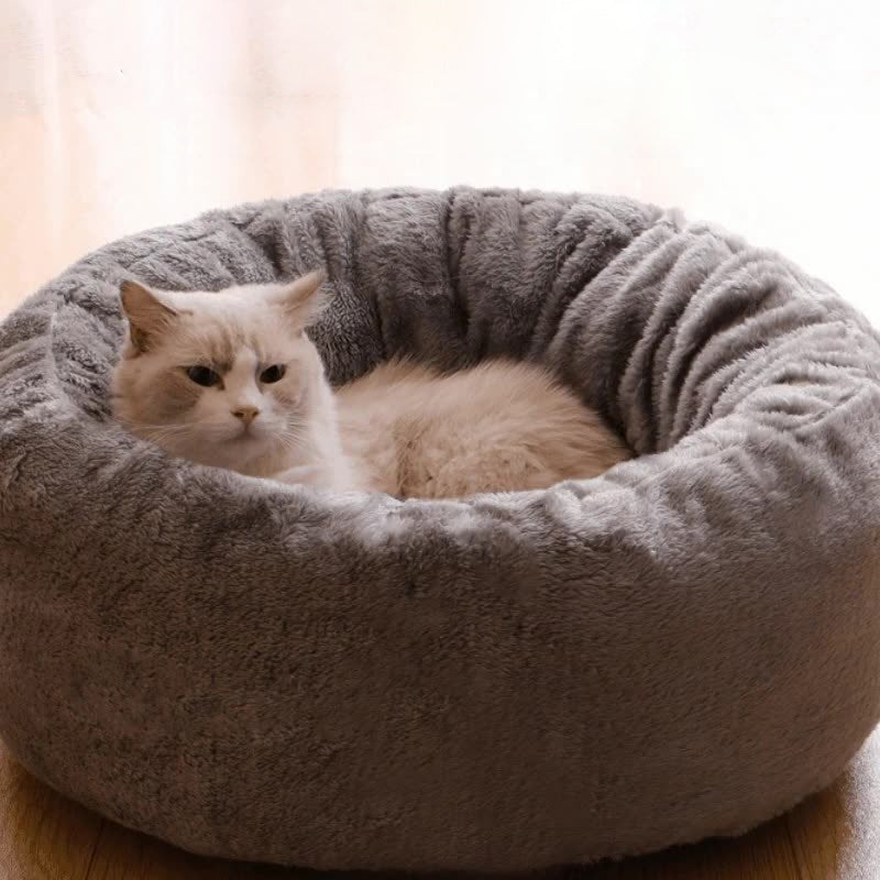 Pet Dog Bed Long Plush Donut Round