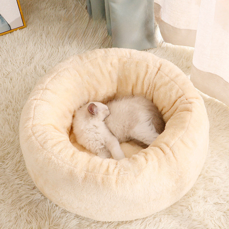 Pet Dog Bed Long Plush Donut Round