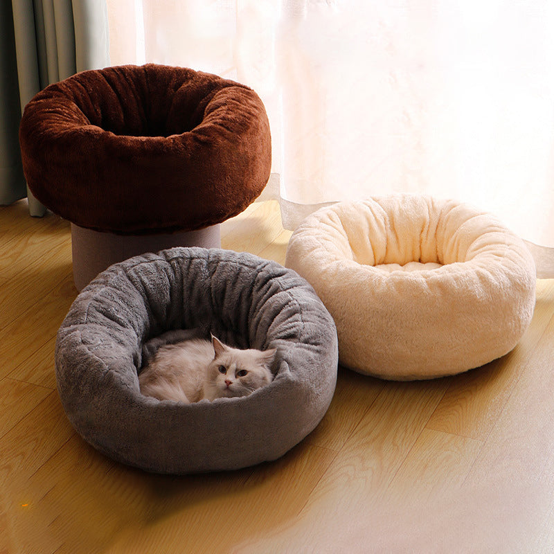 Pet Dog Bed Long Plush Donut Round