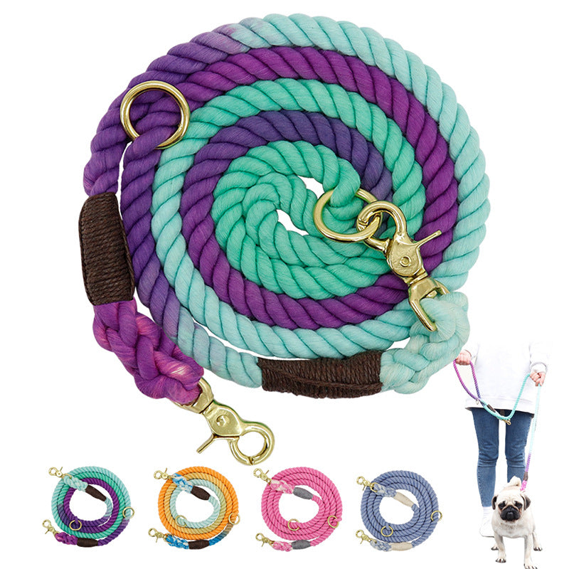 Multi-color cotton pet long leash