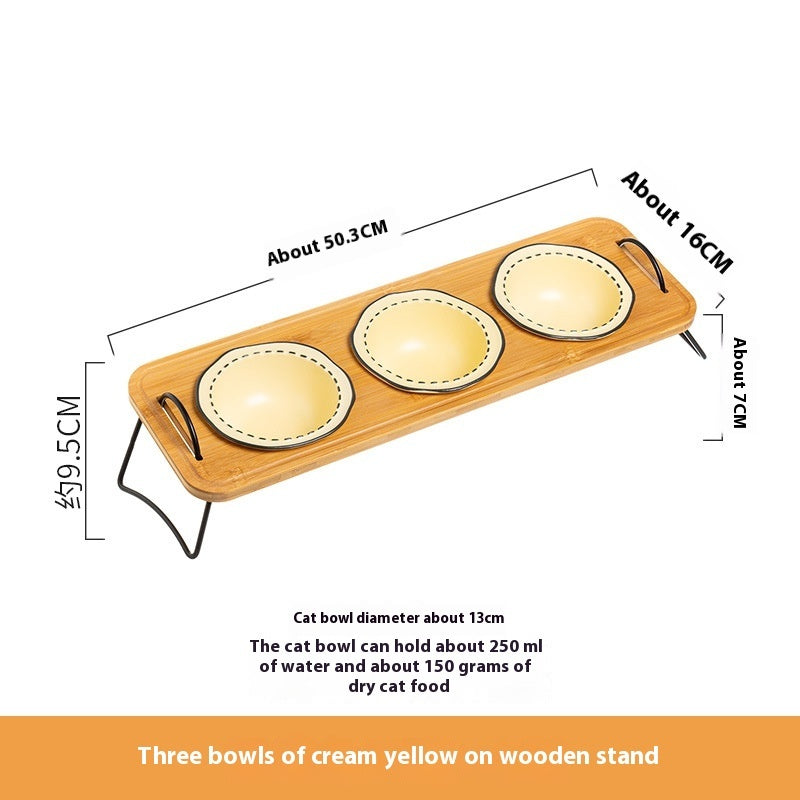 Pet Wooden Rack Ceramic Cat Bowl