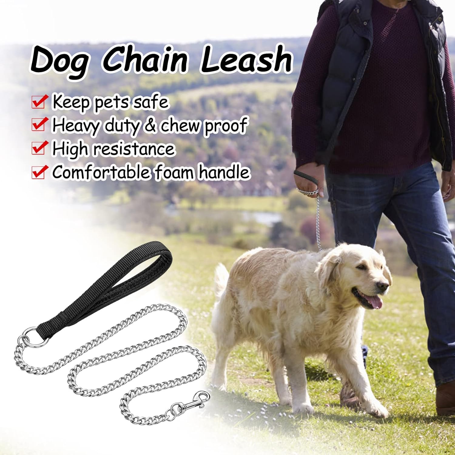 Heavy Duty Metal Dog Leash Chew Proof