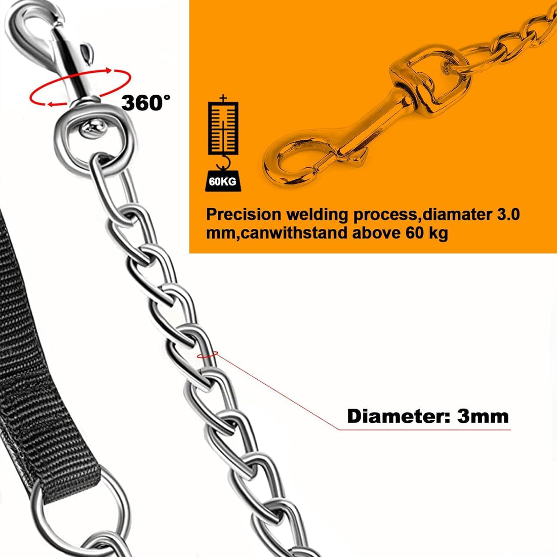 Heavy Duty Metal Dog Leash Chew Proof