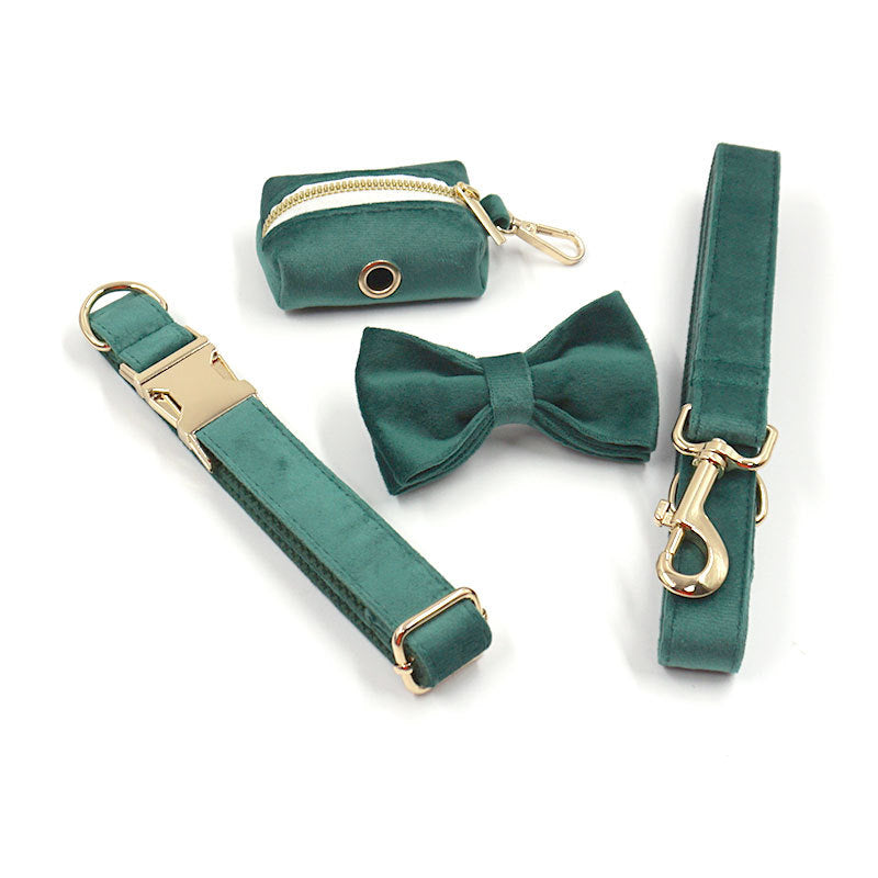 Green Velvet Dog Leash Pet Collar