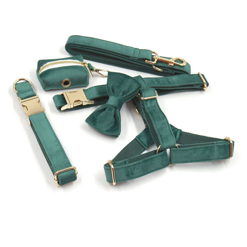 Green Velvet Dog Leash Pet Collar
