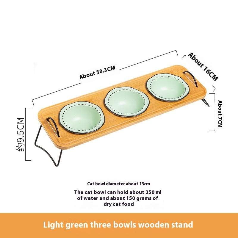 Pet Wooden Rack Ceramic Cat Bowl